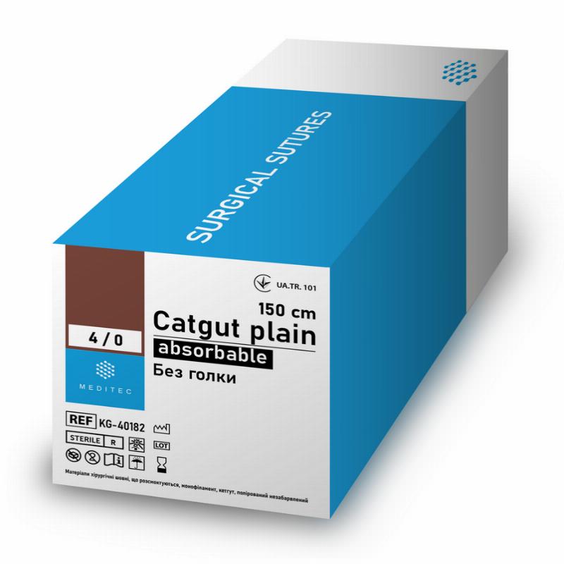 "Кетгут простий. USP 4/0(М2), 75 см, голка ріжуча 22 мм, 1/2 С. KG 40668e"